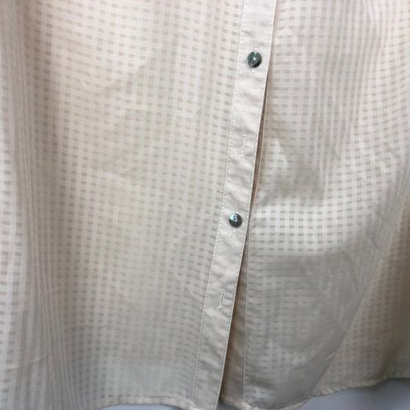 Notations 3X Plus Womens Beige Printed Sheer Button-up Blouse - Picture 3 of 6